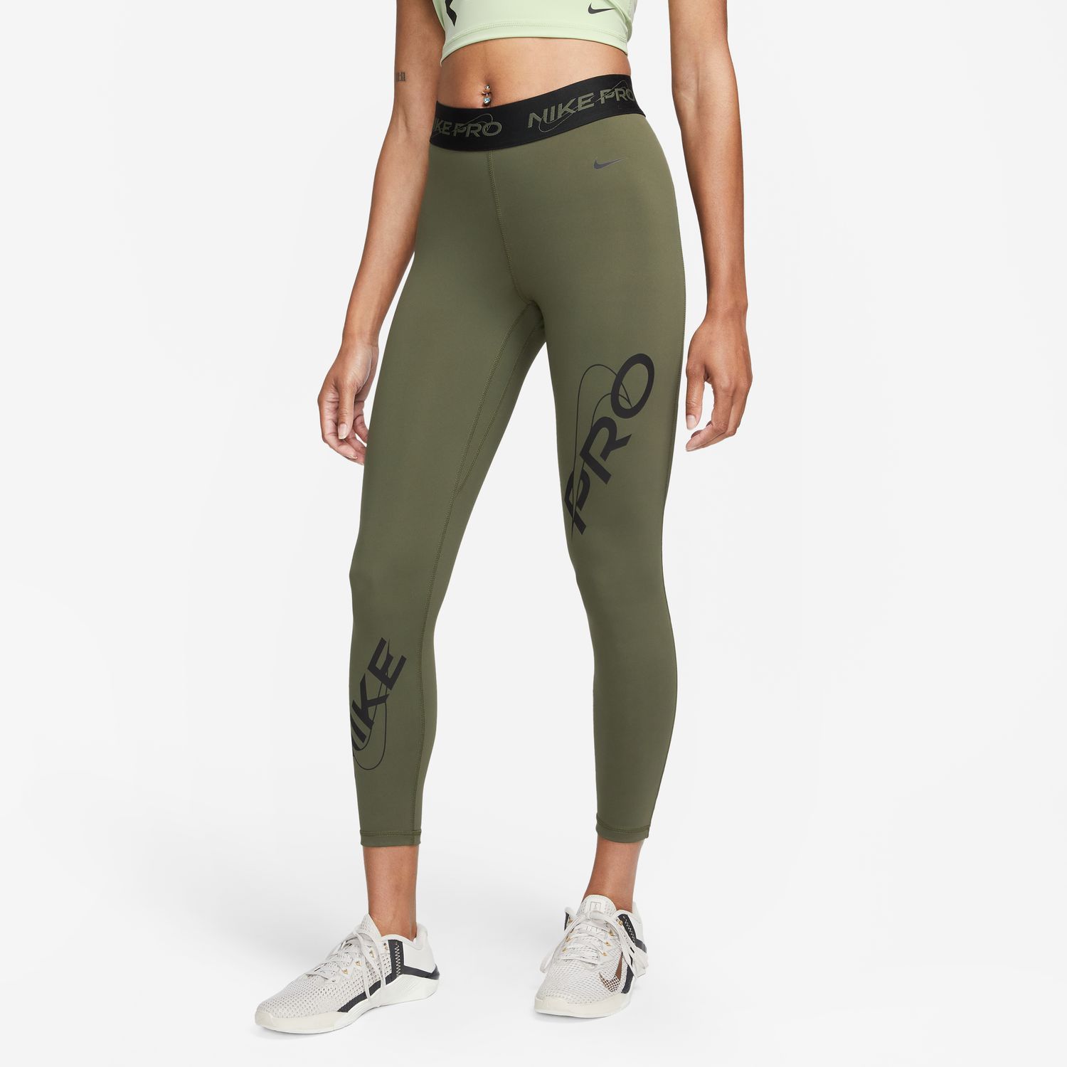 Nike W NP DF MR GRX 7/8 TGHT, ženske 7/8 hlače za fitnes, zelena
